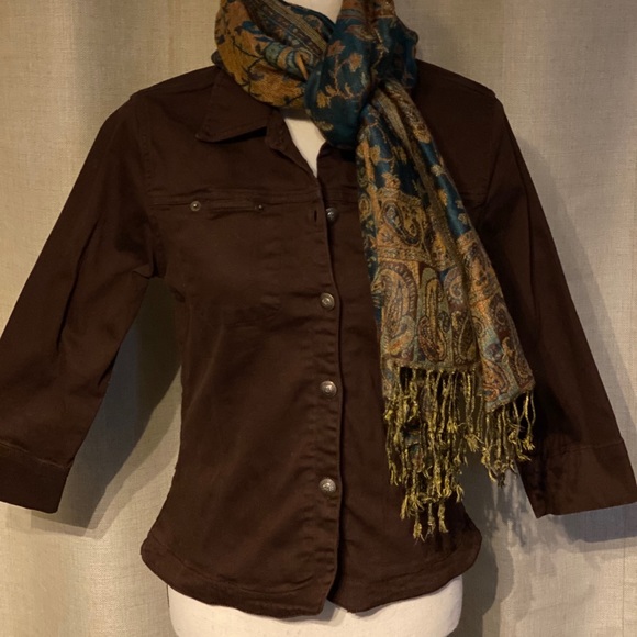 🪞Mirror Image Dark brown stretchy denim jacket - Picture 3 of 5